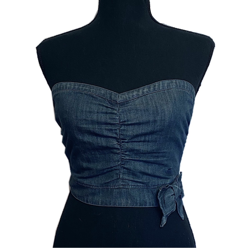 A&F Denim Strapless Crop Tube Top